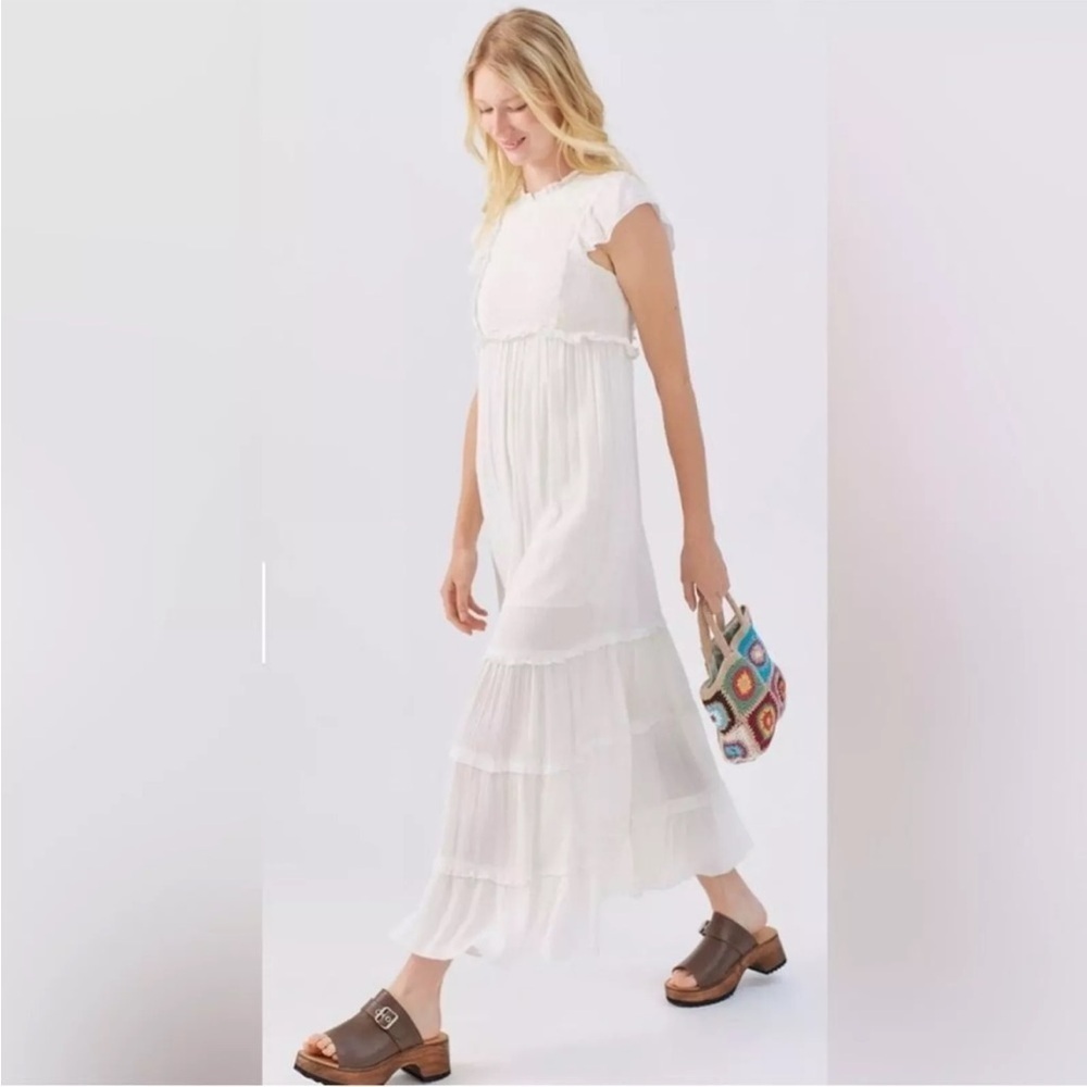 Urban Outfitters White Midi Maxi Dress Ruffle Smocked Coquette Medium